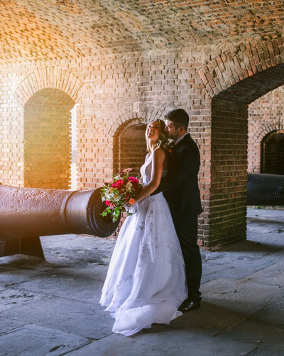 photo of a bride and groom in the fortress at fort zachary taylor park