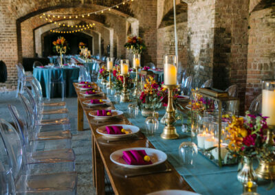 Photo of a reception table set up at the Fortress.