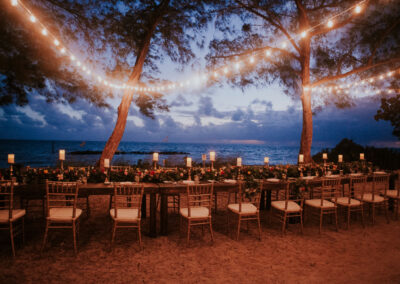 Photo of a reception set up at the beach.